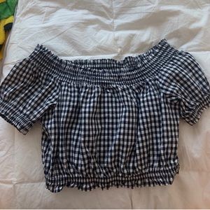 Black and White off the shoulder gingham crop top